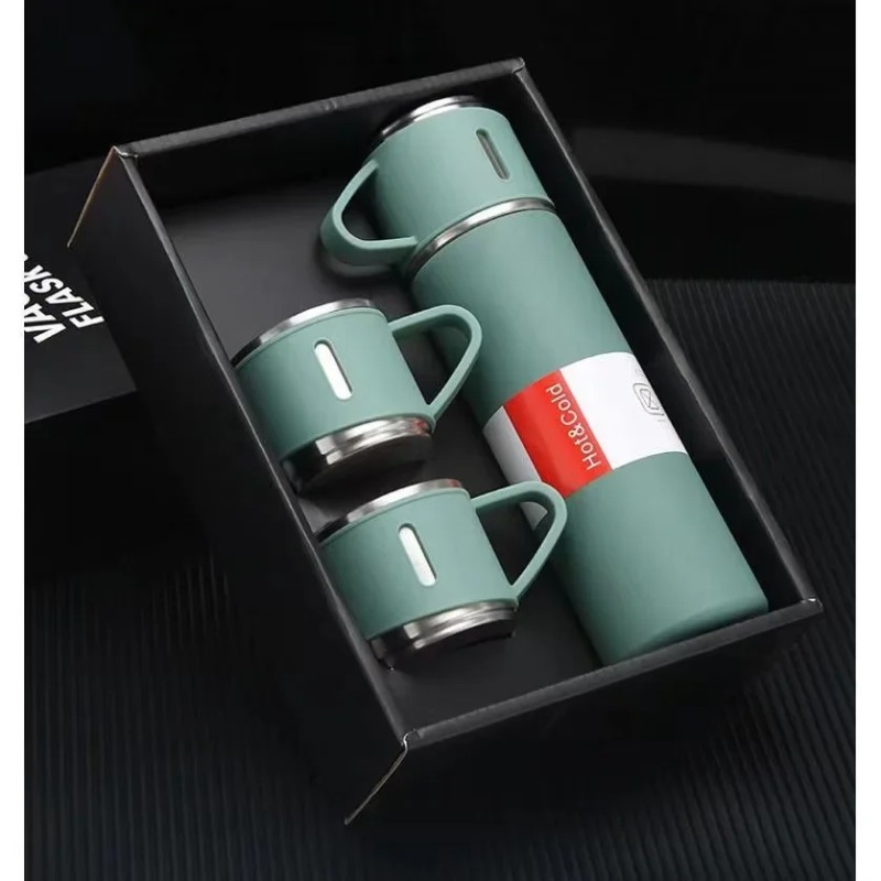 Vacuum Flask Set for Hot and Cold || Stainless Steel  || Insulated Flask with 3 Steel Cups (Assorted Colors)
